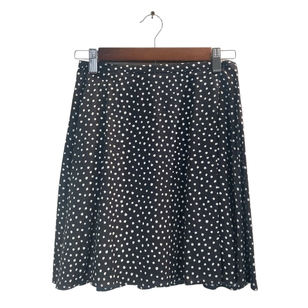 Vintage Mixed Blues Polka Dot Wrap Skirt, Made in USA, Black & White, Size 9